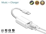 CaseyPop 2in1 Splitter Adapter Compatible Phone X/8/7.Double Ports Dual Headphone Audio Charge Adapter. Compatible iOS 10.3 or Later(White)