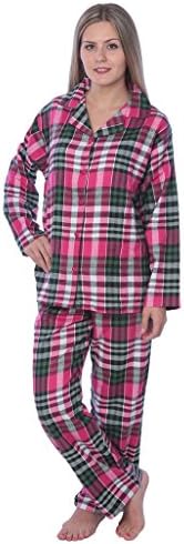 "4B#" Womens 100% Cotton Flannel Plaid Pajama Set Available In Plus Size SBKY17_FPJ Fuchsia/Green 3X