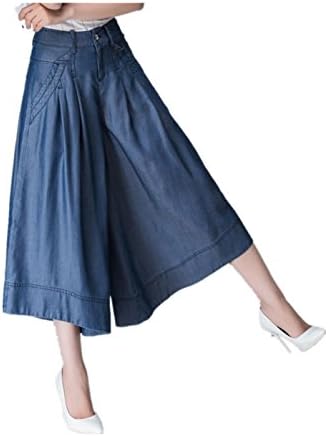 Tengfu Women's Tencel Wide Leg High waist Capri Baggy Denim Skirt Pants Jeans