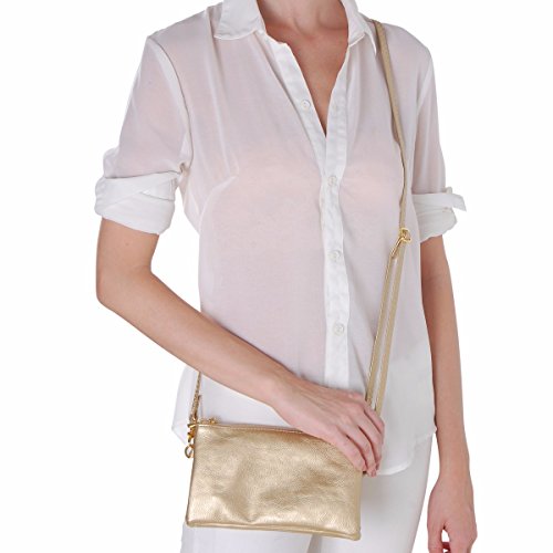 Humble Chic Vegan Leather Small Crossbody Bag or Wristlet Clutch Purse, Includes Adjustable Shoulder and Wrist Straps, Yellow Gold, Metallic