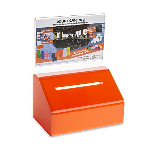 Source One Heavy Duty Donation/Ballot Box with Lock and Sign Holder (1 Pack, Orange)
