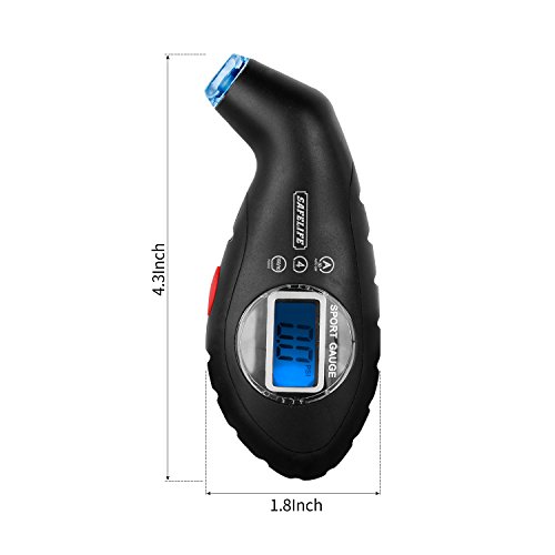 SAFELIFE Digital Tire Pressure Gauge 100 PSI 4 Settings, Color Coded Depth Gauge and 4 Valve Caps for bike, cars SUV and motorcycle - Thumbnail 4