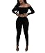 Vamvie Women's Sexy 2 Pieces Off Shoulder Long Sleeve Crop Top+Long Pant Bodycon Jumpsuit Skinny Romper Black Large