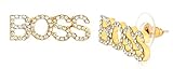 2 Pairs of Metallic Goldtone with Clear Iced Out Boss Stud Earrings