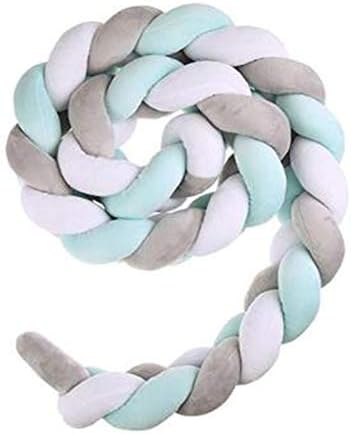 250cm Baby Bed Bumper Weaving Rope Knot Design Newborn Crib Pad Protection Infant Bedding Accessories (D-Green White Gray)