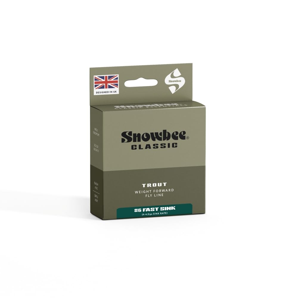 Snowbee Classic Fast‑Sink Fly Line, Dark Green, Fast Sink Rate 4‑4.5 ips, WF8, Short Head Taper for Stillwater & Loch Fishing
