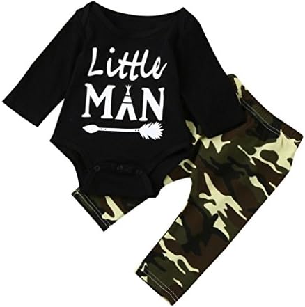 Kavitoz Newborn Infant Baby Boys Letter Romper Tops, Camouflage Pants Outfits Clothes Set