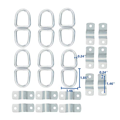 NATGAI 12 Pack D-Ring Tie Downs, 1/4" D-Rings Anchor Lashing Ring for Loads on Trailers Trucks RV Campers Vans ATV SUV Boats Motorcycles etc Vehicles, 1200 Pound Capacity per Ring - Thumbnail 2