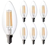 60 Watt Candelabra Bulbs, Bioluz LED Dimmable Clear Filament LED Bulbs (Uses only 4.5 watts) E12 Base Type B Type C Candle Bulbs Pack of 6
