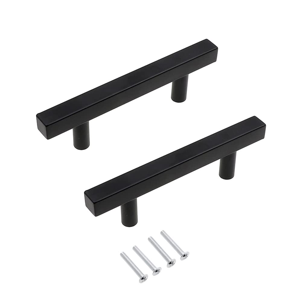 SYDARSYN 2 Pcs 2 Pcs Black Cupboard Handles Stainless Steel Square T Bar Cabinet Handles Kitchen Drawers Knobs Pull Handles Bathroom Door Handles Furniture Pulls 96mm