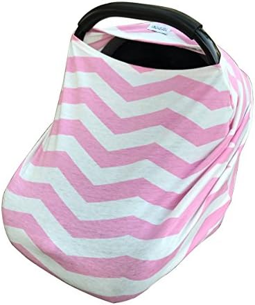 Baby Car Seat Covers,Nursing Scarf Breastfeeding Cover,Infant Stroller Cover,Carseat Canopy for Girls and Boys by TSD STORY(Pink White Chevron)