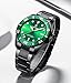 Mens Waterproof Watch Black Stainless Steel Luminous Dial Rotatable Bezel Analog Japanese Quartz Watches (Green)