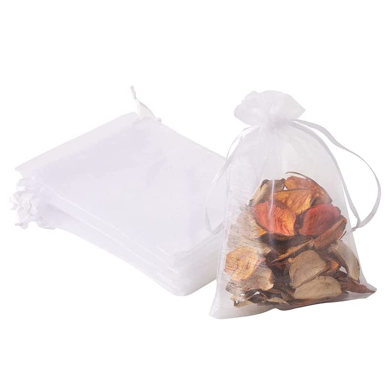 Pack of 100 Organza Bags 15 x 20 cm Small Organza Bags Drawstring Gift Bags for Christmas Wedding Festival Party (White)