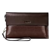 Sumcoa Mens Genuine Leather Big Clutch Bags Wristlet Handbag Organizer Wallet Business Checkbook High Capacity Soft Zipper Wallets
