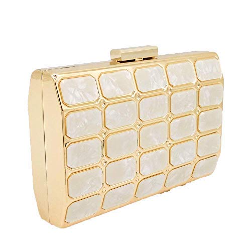 Flora Handicraft Womens Marble Print Beige Acrylic Metal Clutches Evening Bag Hard Case Party Dinner Chain Shoulder Clutch Handbag