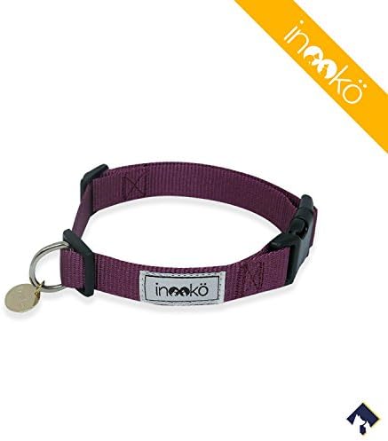 inooko - Collar in Nylon Adjustable very Resistant for Dogs, Minimalist and stylish design, Size S (28 to 39 cm), Purple