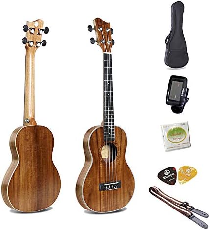 Naneki NA-GK92 26 Inch Tenor Thin Body Koa Ukulele Engraving Sound Hole Hawaiian Uke Guitar, Matte Natural