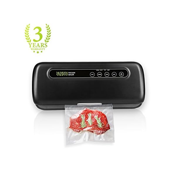 Razorri-E5200-M-Vacuum-Sealer-with-Starter-Kit-for-Food-Sous-Vide-Cooker-Compact-and-Full-Function-includes-Rolls-and-Bags-Easy-to-use-Indicator-Lights-Vacuum-Speeds-Selectable-Black