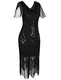 PrettyGuide vestido flapper de los años 20, estilo Art Deco, con lentejuelas, con mangas, para dama