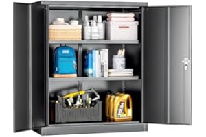 Superday Locking Metal Cabinet, 42"×36"×18" Lockable Steel Storage Cabinet with 2 Doors and 2 Shelves, Small Metal Utility Cabinets Closet for Home Office File Pantry Garage (Black)