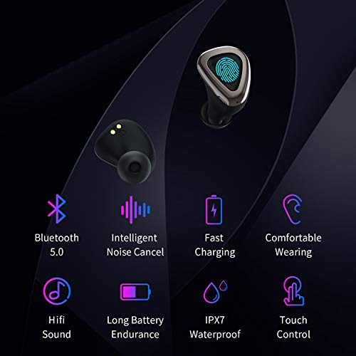 Wireless Earbuds, Olistone Bluetooth Earbuds for Sport w/Touch Control/Mono & Twin Modes, in-Ear Bluetooth Earphones, IPX7 Waterproof Bluetooth Headphones for Cellphones/Workout（Black）