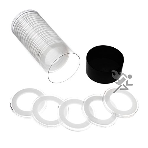 Black Lid Capsule Tube & 20 Air-Tite 33mm White Ring Coin Holders for 1/2oz Silver Libertads