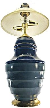 Creative Two Toned Blue Table Lamp with Gold Trim and Glass Lamp shade
