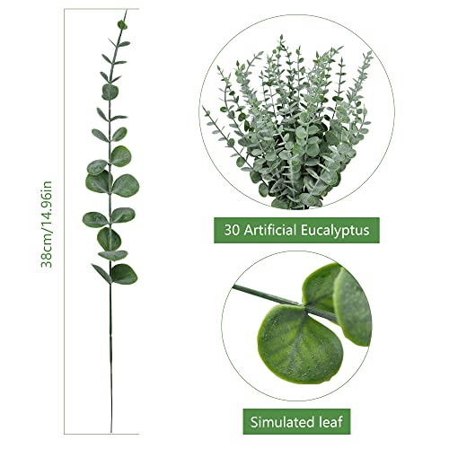 ROLLWAY Pack of 30 Artificial Eucalyptus Leaves Decorative Eucalyptus Branches Artificial Plants Eucalyptus Stem Silver Dollar Fake Plant for Flower Arrangement Table Decoration Wedding