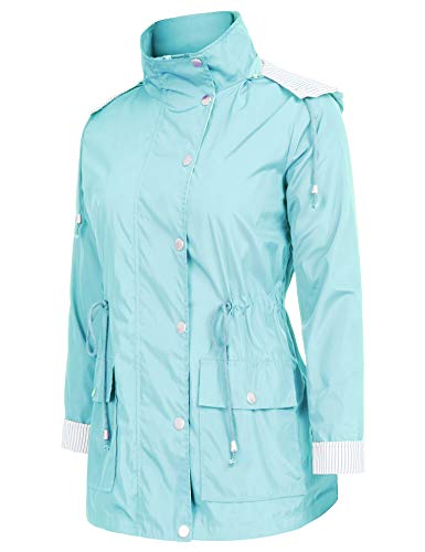 FISOUL Raincoats Waterproof Lightweight Rain Jacket Active Outdoor Hooded Women's Trench Coats Mint Green - Thumbnail 4