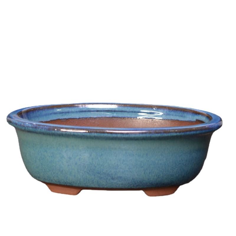 Wensmy 2pcs Glaze Bonsai Pots Ceramic Modern Glaze Succulent Planter Pot with Drainage Hole Vintage Bonsai Mini Glazed Pots Cactus Flower Container Bowl Garden Decoration (18.3x13.2x6cm)