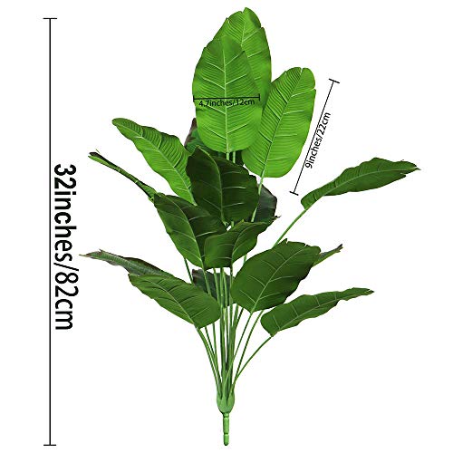 Artificial Plants 32" Tall Fake Banana Tree Leaves with Stems Faux Bird