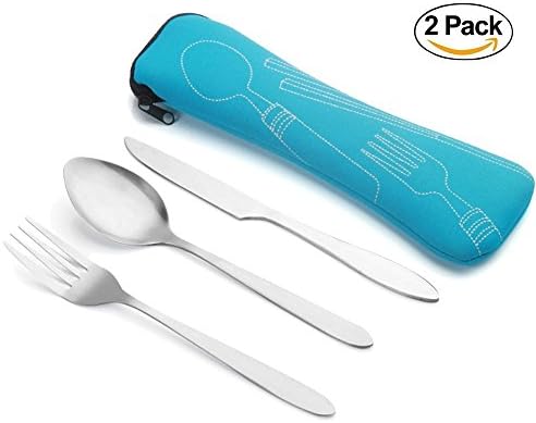 Aigemi 6 Piece Stainless Steel Flatware Set,Knife Fork Spoon Portable Travel Silverware Set with Carrying Case for Lunch Bag Traveling Camping