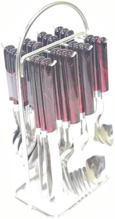 Fantasy Crystal Stainless Steel Cutlery Set, Maroon (24 Piece)