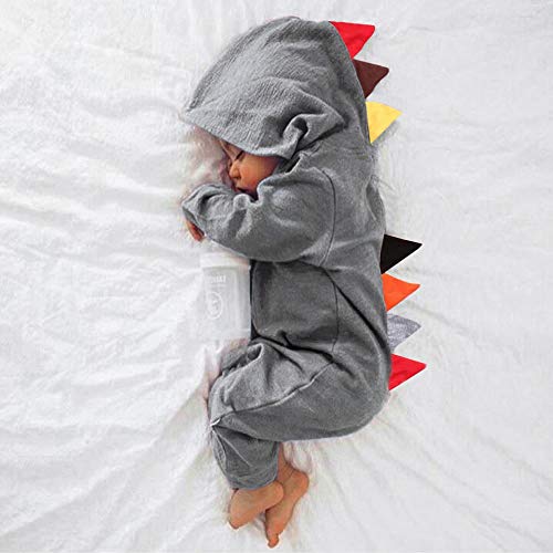 Charberry Newborn Baby Boys Girls Dinosaur Zipper Hooded Romper Jumpsuit Outfits Clothes - Thumbnail 2