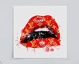 Fashion wall Decor pop art print - Illustration -Solid Kiss Lips LV Louis Vuitton Logo Watercolor - Chic Glam Vogue poster on Canvas 20"x20" 643