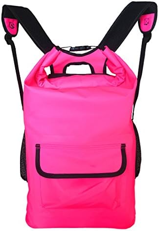 22L Kayaking Waterproof Backpack , Outdoor Durable Dry Bag With Mesh Side Pockets , Gear protecktor (Hot Pink)