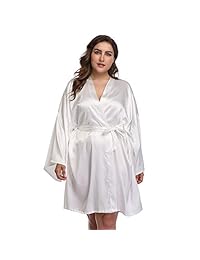 Women's Plus Robes Solid Sleepwear Long Sleeve Bathrobes Silky Loungewear