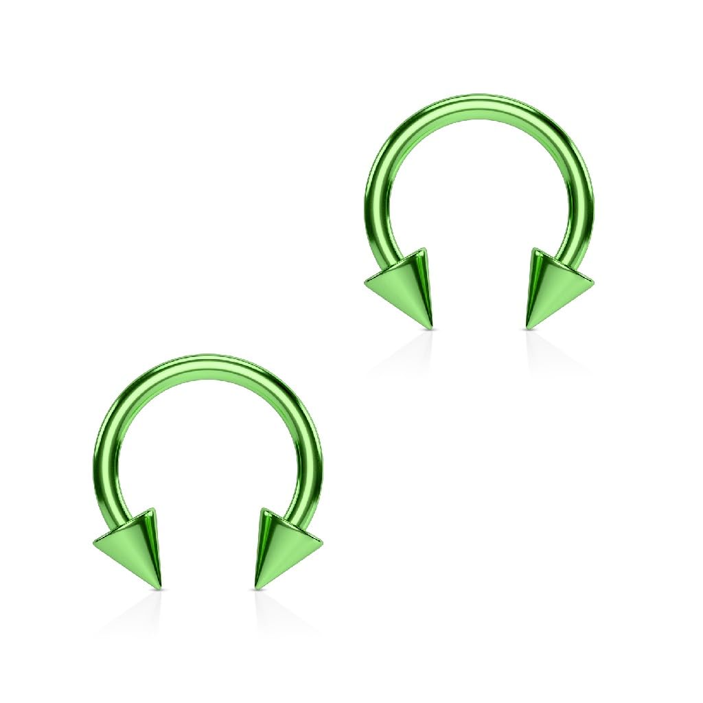PiercedOff Green Titanium IP over 316L Surgical Steel 1.6mm Horseshoe with 4mm Spikes - Ring Size 10mm - Sold as a Pack of 2 Horseshoes