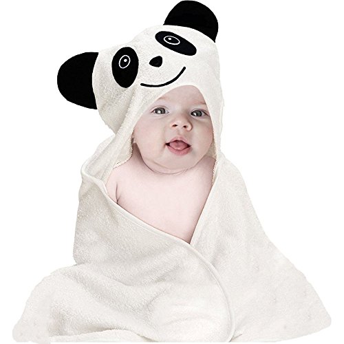 Baby Hooded Bath Towel | Organic Bamboo | Extra Soft and Absorbent | Hypoallergenic and Antibacterial | Keep Warm and Dry Faster | Large 30x28-inch for Newborn Infant and Toddler | Animal Face, Panda