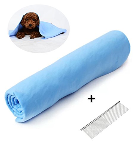B&K DESIGN Pet Bath Towel, Fast Drying Dog Cat Towel, Ultra Absorbent PVA Towel Anti-Bacterial Eco-Friendly with Pet Stainless Steel Grooming Comb