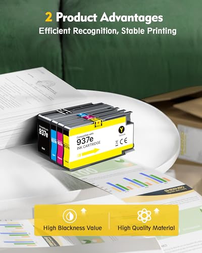 937 Printer Cartridges 937e Multipack XL Compatible with HP 937 Printer Cartridges Multipack XL 937 XL 937XL for HP937 for HP Officejet Pro 9120 Cartridges for OfficeJet 9730 9120b 9110b (4 Pack, with