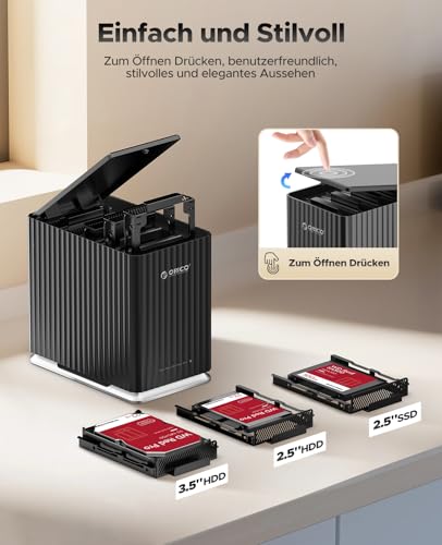 Caja Externa para 5 Discos Duros, USB 3.1 Type-C Sin Herramientas, Carcasa Das con Adaptador de 12V/10A, Máx. 110TB para Datos Domésticos - 9758C3