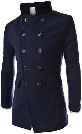 Leyorie Men Double-breasted Jacket Warm Winter Trench Coat Long Outwear Button Smart Slim Design Lapel Overcoat