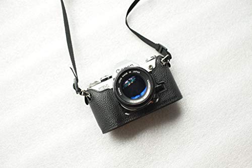 Handmade Genuine Real Leather Half Camera Case Bag Cover for Canon AE-1P (Handle) Black