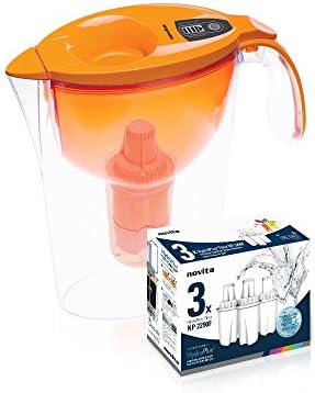 novita Singapore Alkaline Water Pitcher NP2290, 76Oz, with 4 Filter Pieces (Goldenray Orange)