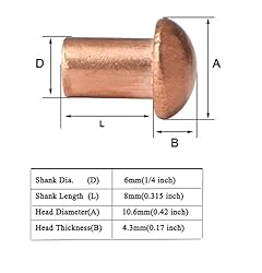 YXQ 50 Pcs Copper Solid Rivets 1/4 Diameter 5/16 L