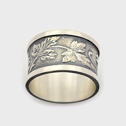 Sterling Silver leaf wedding Band sizes 5 to 9