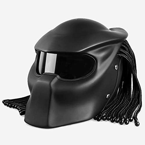 WWtoukui Matte Black Alien Warrior Motorcycle Helmet, Predator Mask with LED Light Four Seasons Universal Full Helmet, DOT Certified Helmet,M:55~56cm