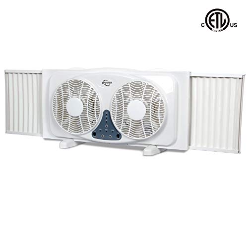 JPOWER 9-Inch Twin Window Fan,3-Speed Reversible Air Quiet...