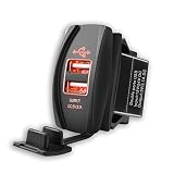 Xislet 12V LED Light Rocker Style USB Fast Charger for UTV ATV Polaris Ranger RZR Can Am Commander 800 Maverick X3 Spyder Kawasaki Accessories